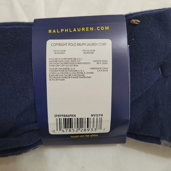 Polo Ralph Lauren 3-Pair Argyle Diamond Solid Super Soft Dress Socks Navy Blue - Picture 5 of 5